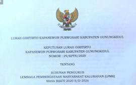 Keputusan Lurah Giritirto No 06 Tahun 2020 tentang Susunan Pengurus LPMK 2020/2026